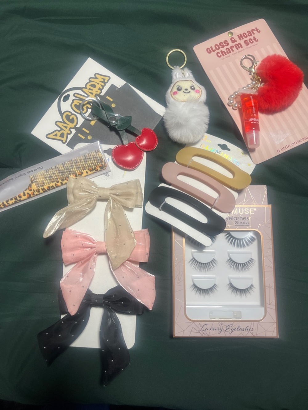 Assorted Women’s Hair Accessories Set - keychain comb lashes etc